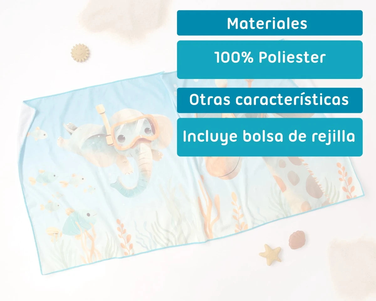 Kiokids Asciugamano da spiaggia in microfibra per bambini Blu