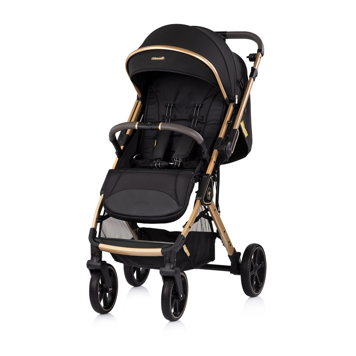 Passeggino Leggero Chipolino Omnia con Maniglione Reversibile Fronte Mamma e Fronte Strada con Coprigambe, Nero/oro