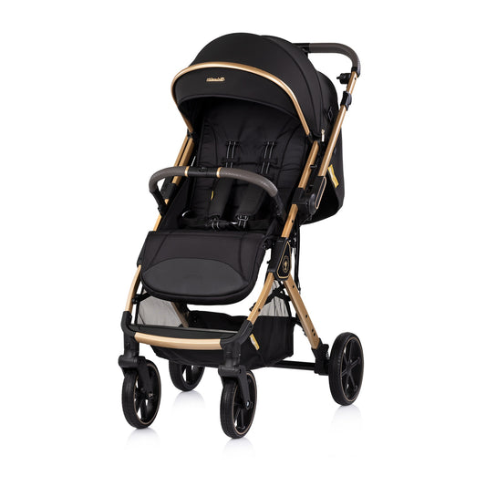 Passeggino Leggero Chipolino Omnia con Maniglione Reversibile Fronte Mamma e Fronte Strada con Coprigambe, Nero/oro