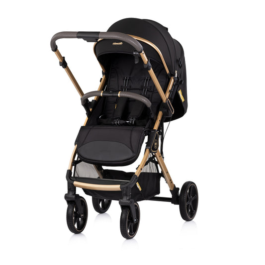 Passeggino Leggero Chipolino Omnia con Maniglione Reversibile Fronte Mamma e Fronte Strada con Coprigambe, Nero/oro