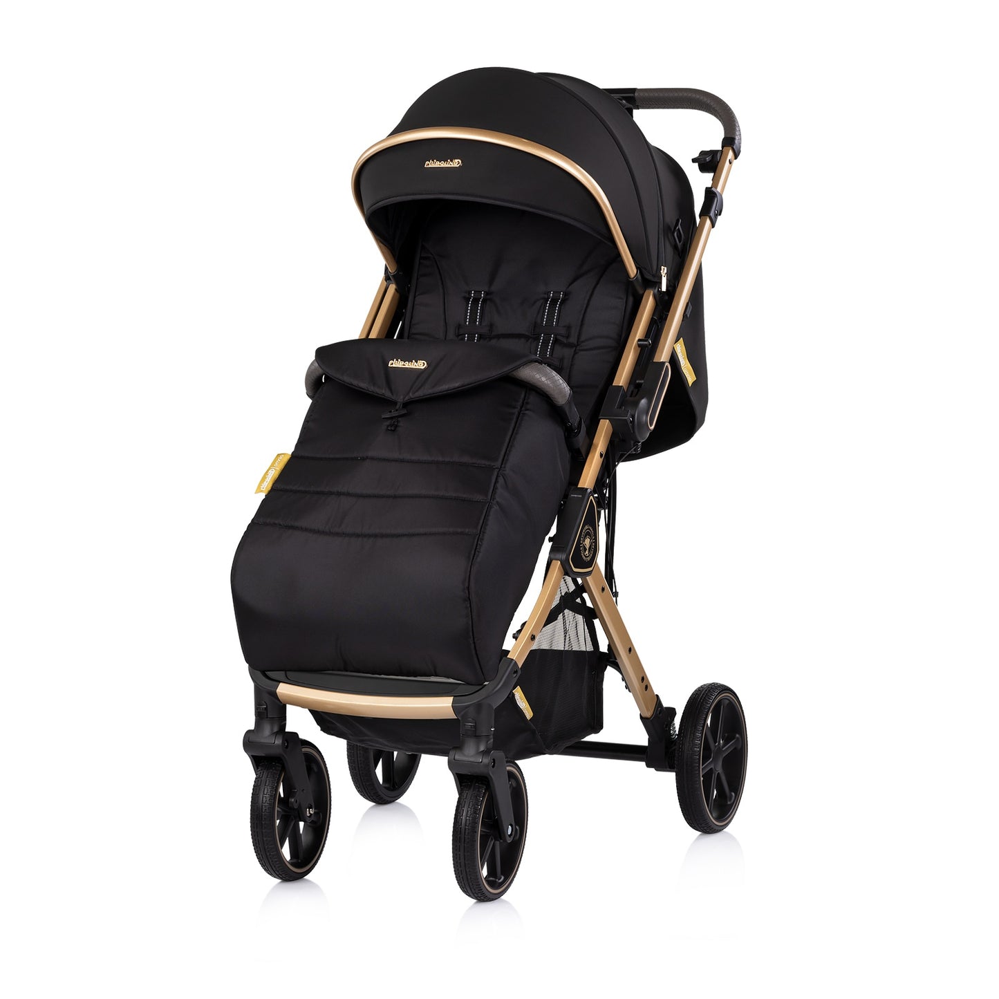 Passeggino Leggero Chipolino Omnia con Maniglione Reversibile Fronte Mamma e Fronte Strada con Coprigambe, Nero/oro
