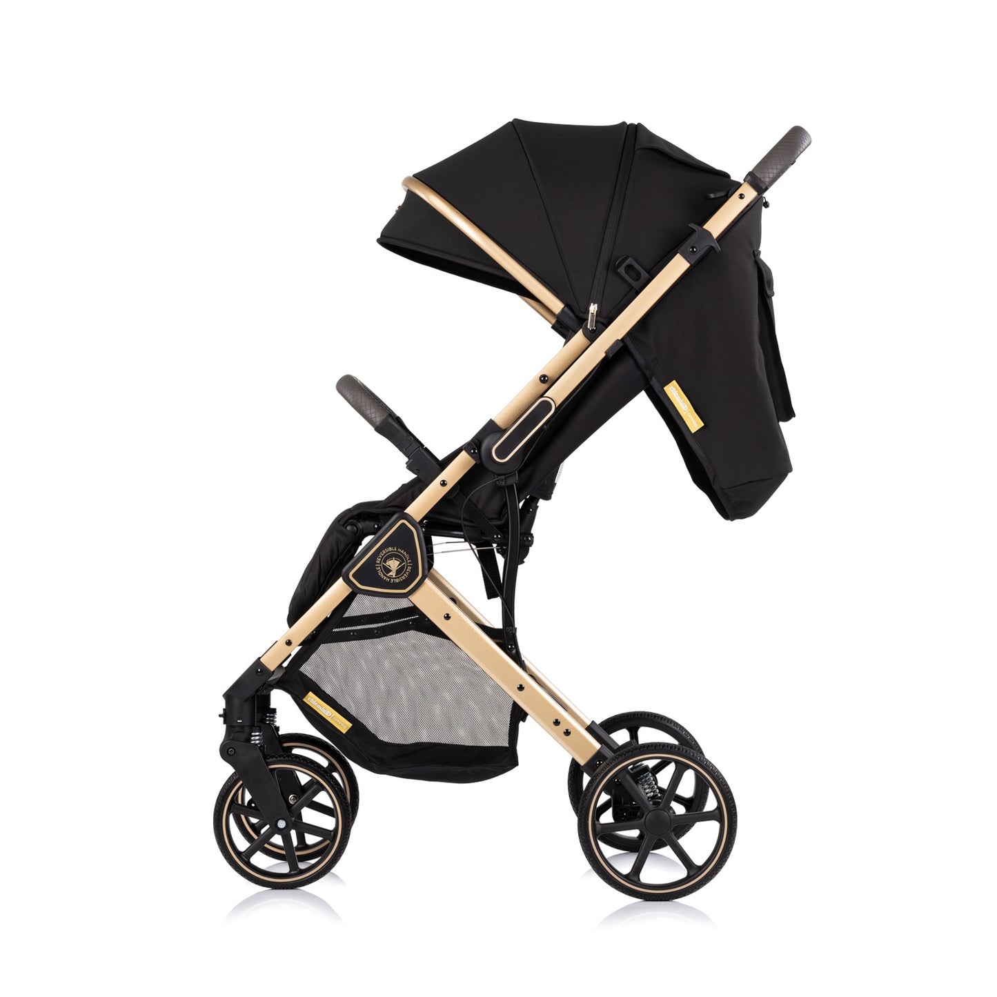 Passeggino Leggero Chipolino Omnia con Maniglione Reversibile Fronte Mamma e Fronte Strada con Coprigambe, Nero/oro