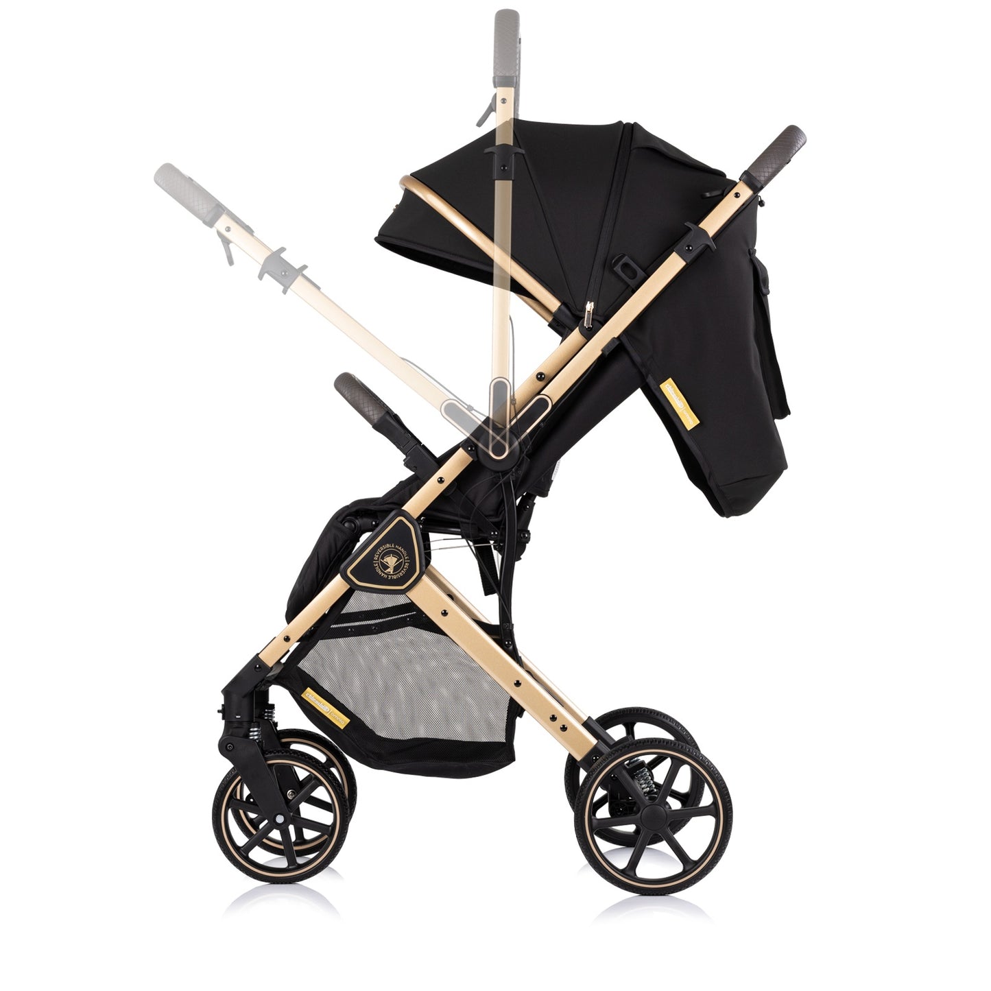 Passeggino Leggero Chipolino Omnia con Maniglione Reversibile Fronte Mamma e Fronte Strada con Coprigambe, Nero/oro