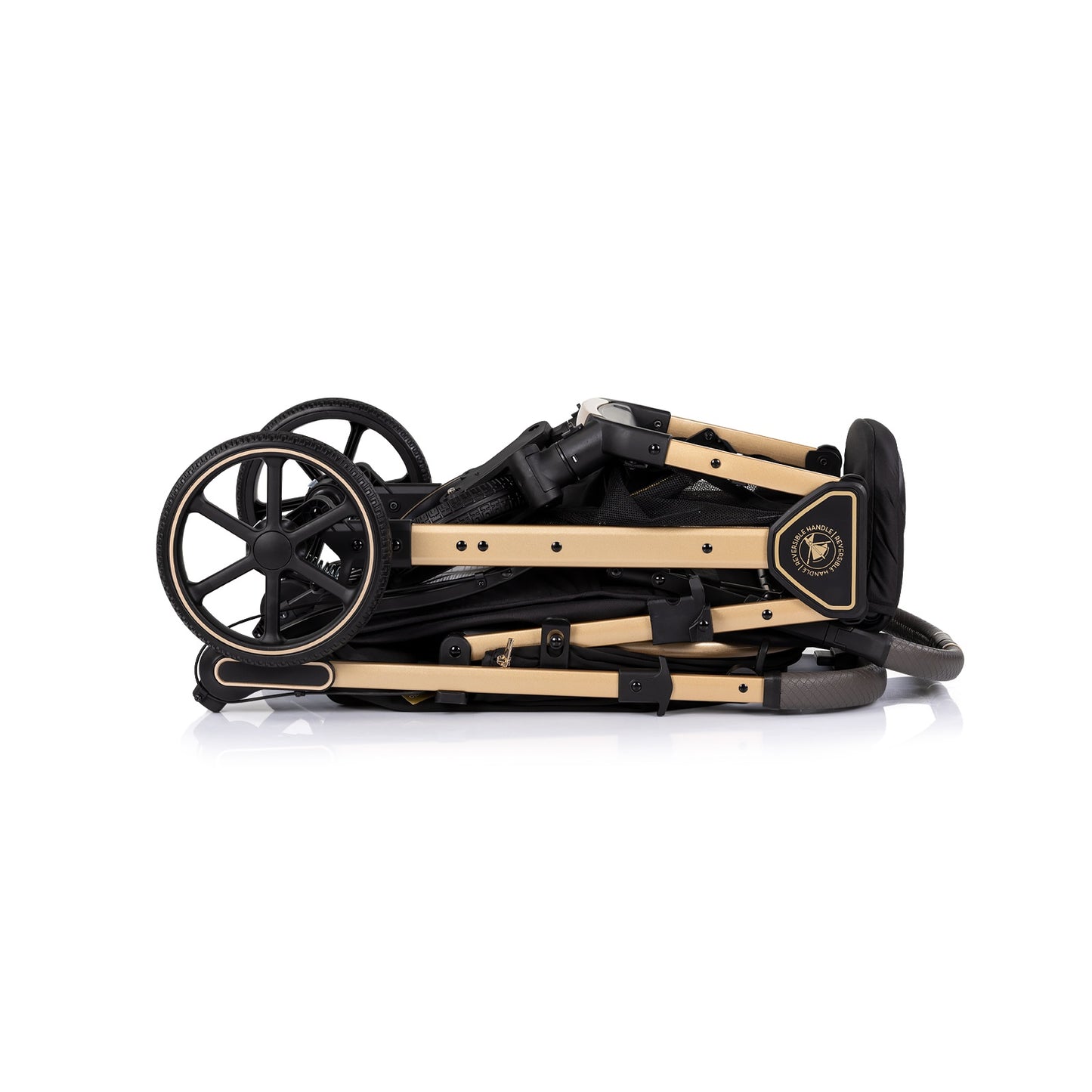Passeggino Leggero Chipolino Omnia con Maniglione Reversibile Fronte Mamma e Fronte Strada con Coprigambe, Nero/oro