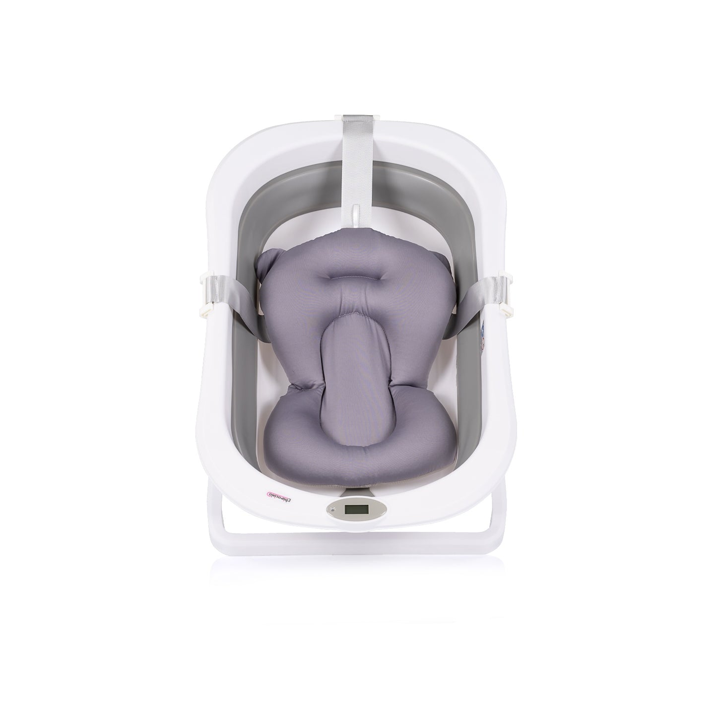 Chipolino Vasca da Bagno Pieghevole Bubble Spa con Termometro, Riduttore Morbido, Secchio e Bicchiere per il Risciacquo 3 in 1 Grigio