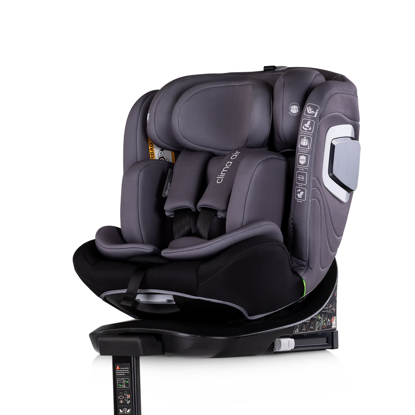 Seggiolino Auto Chipolino CLIMA AIR I-SIZE con ISOFIX e termoregolazione (40-150 cm) Grigio Scuro