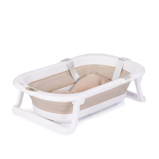 Chipolino Malibu Vasca da Bagno Pieghevole, Supporto, Riduttore Morbido e Termomemetro Temperatura Beige