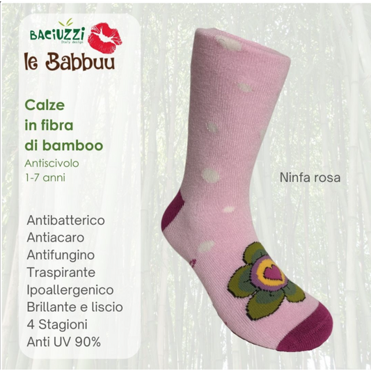 Calzini Baciuzzi Antiscivolo in fibra di Bambù - Ninfa Rosa