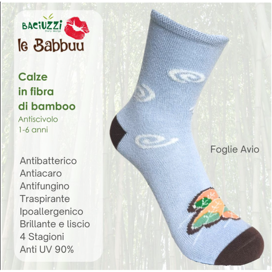 Calzini Baciuzzi Antiscivolo in fibra di Bambù - Foglie Avio