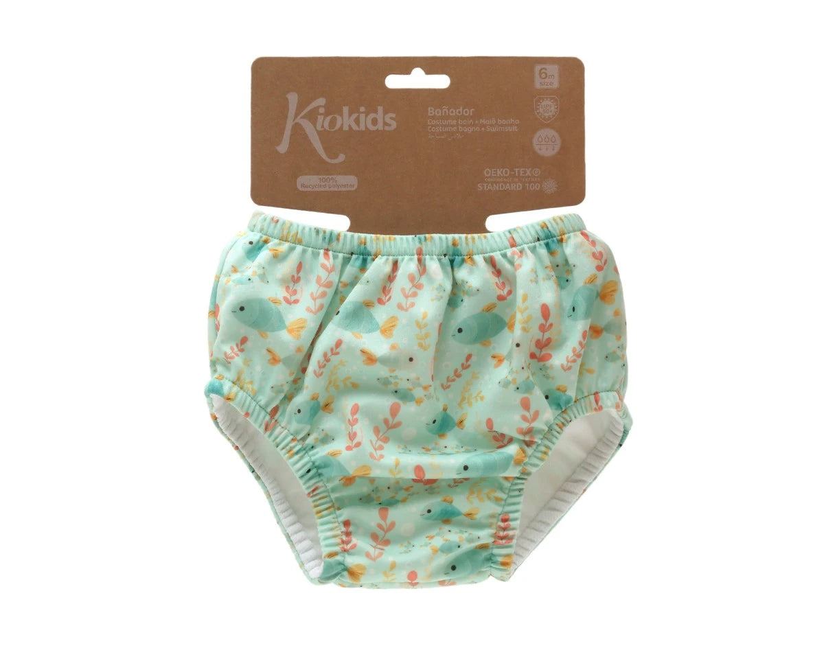 Kiokids Costume da bagno e pannolino con protezione upf50+ menta