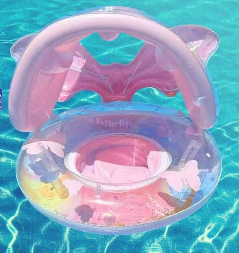 Canotto Salvagente A Mutandina Con Cappottina 115x70cm Farfalla Rosa Gonfiabile Bambine