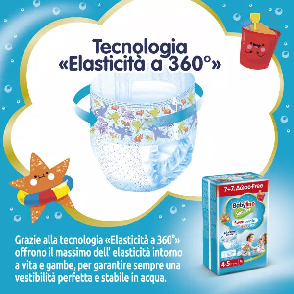 Babylino Pannolini Mare e Piscina Taglia 5-6 Da 14+kg Conf. 14PZ