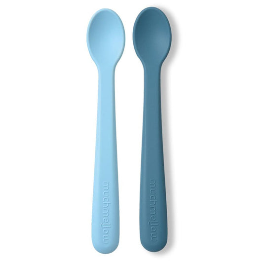 Muchmellow Set 2 pezzi cucchiai in silicone con custodia azzurro e blu