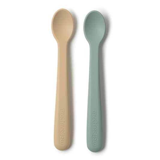 Muchmellow Set 2 pezzi cucchiai in silicone con custodia beige e verde