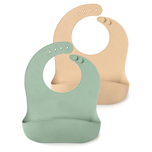 Muchmellow Set 2 Pezzi bavaglini in silicone beige e verde