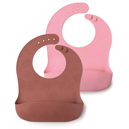 Muchmellow Set 2 Pezzi bavaglini in silicone rosa e rosso